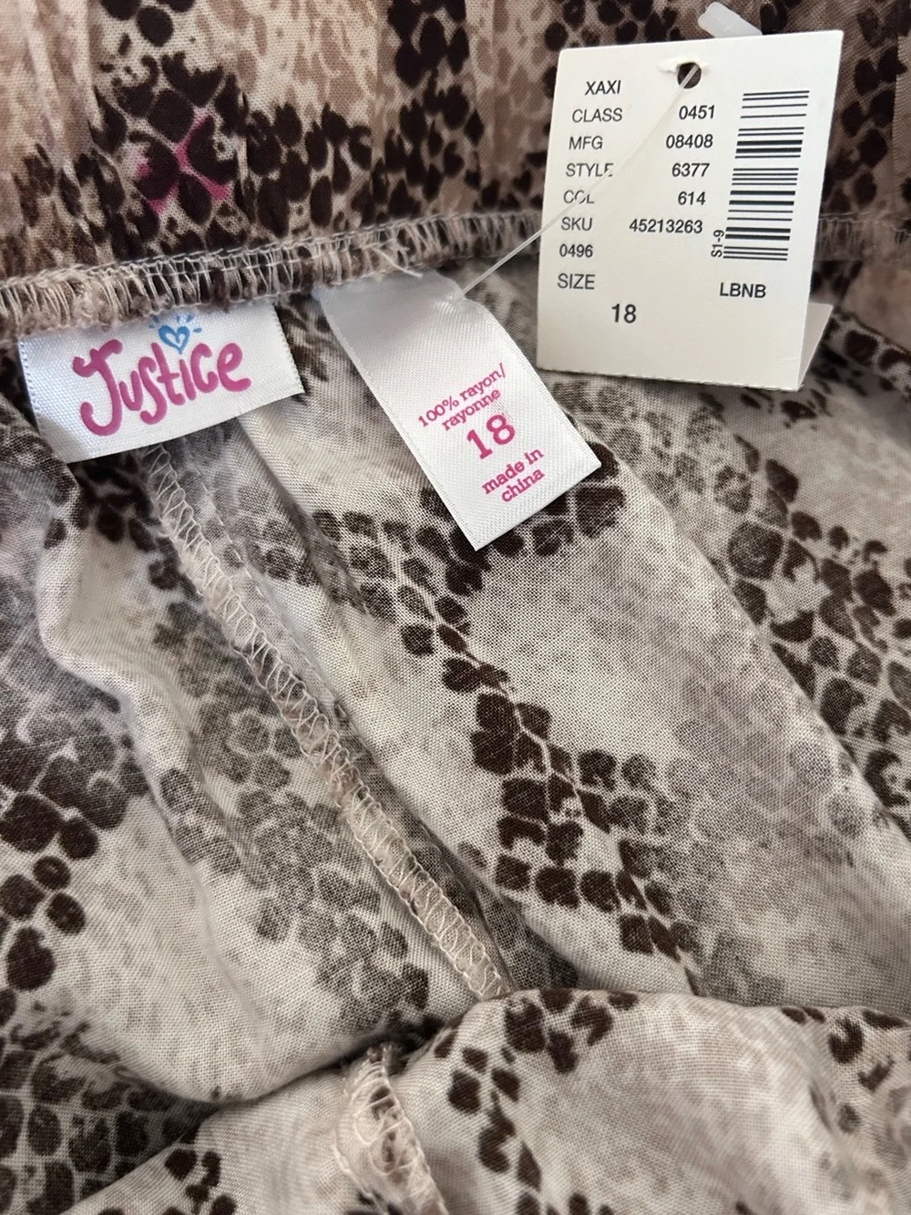 Justice Girls Snakeskin Print Rayon Pants Size 18 NWT